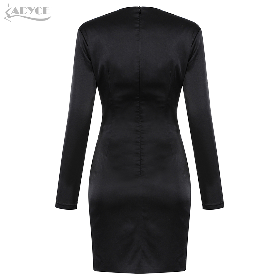   New Autumn Black Long Sleeve Celebrity Evening Party Dress Women Sexy V Neck Draped Mini Bodycon Club Dress Vestidos