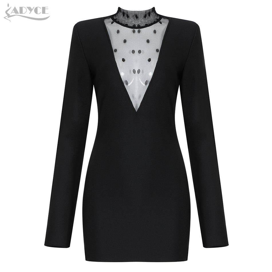   New Winter Long Sleeve Women Bodycon Bandage Dress Sexy Lace Long Sleeve Black Club Celebrity Evening Party Dresses