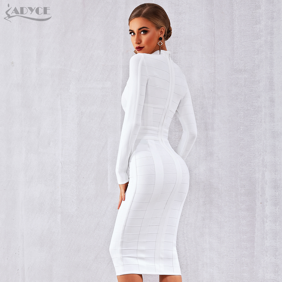   New Autumn Women Bodycon Bandage Dress White Long Sleeve Hollow Out Club Dress Vestidos Celebrity Evening Party Dress