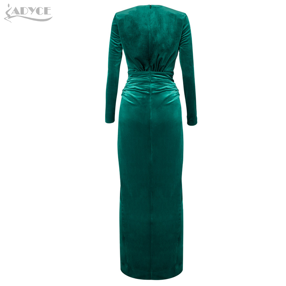   New Autumn Women Green Celebrity Evening Party Dress Sexy V Neck Long Sleeve Draped Maxi Bodycon Club Dress Vestidos