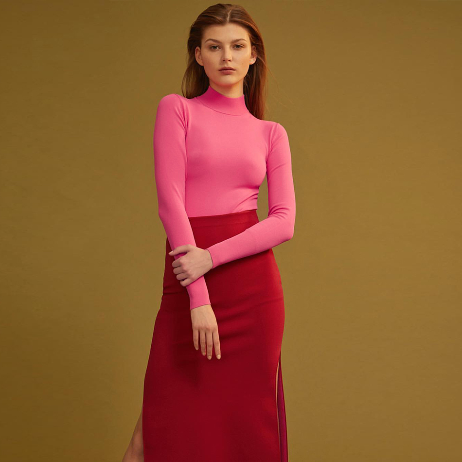   New Autumn Long Sleeve Women Bandage Dress Sexy Pink&Wine Red Club Celebrity Evening Runway Party Club Dress Vestidos