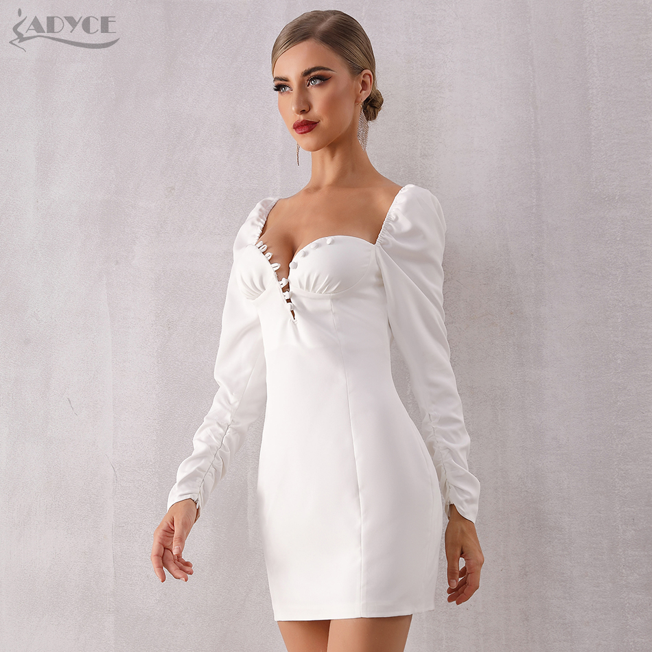   Sexy Winter White Celebrity Evening Runway Party Dress Women Vestidos Verano Elegant Long Sleeve Bodycon Club Dresses