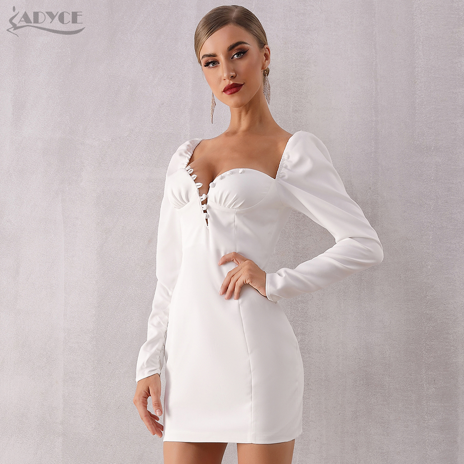   Sexy Winter White Celebrity Evening Runway Party Dress Women Vestidos Verano Elegant Long Sleeve Bodycon Club Dresses