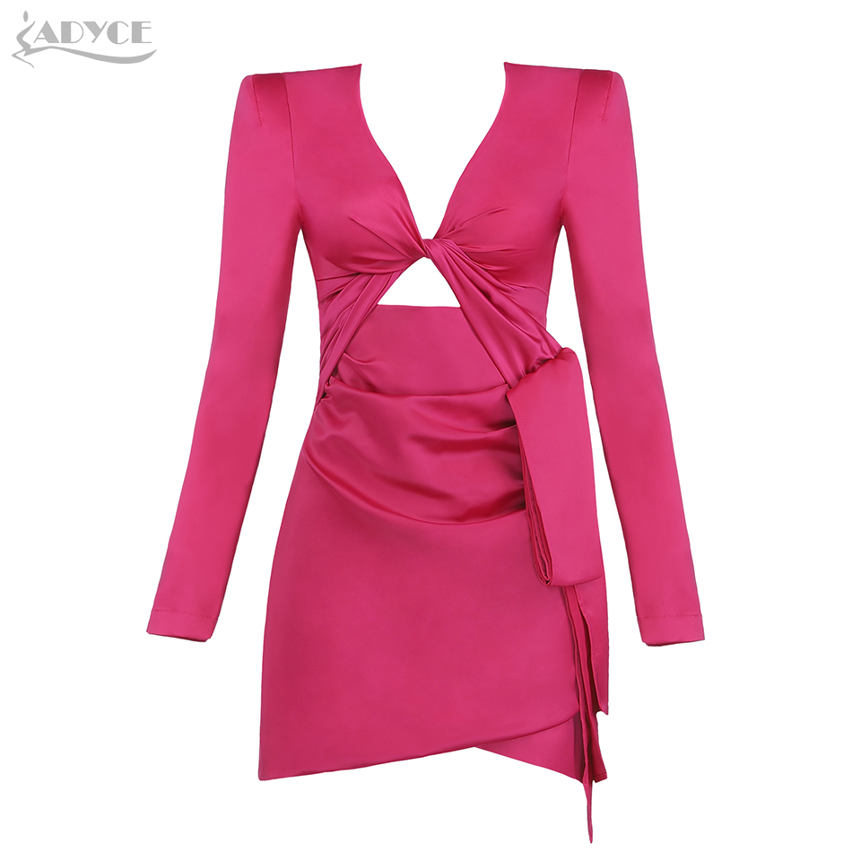   New Summer Celebrity Evening Party Dress Women Vestidos Sexy Hollow Out Long Sleeve Deep V Bodycon Runway Club Dress