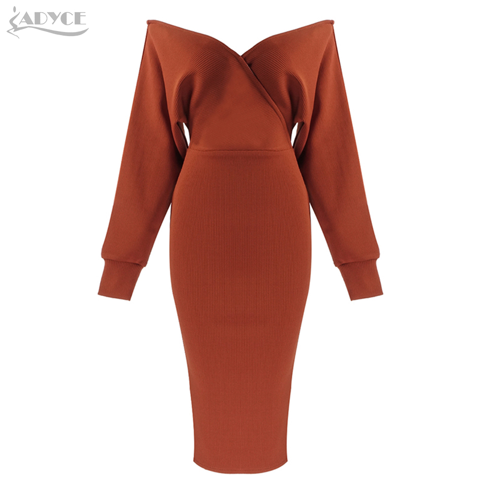   New Autumn Long Sleeve Bandage Dress Women Sexy Off Shoulder Solid Bodycon Club Celebrity Evening Party Dress Vestido