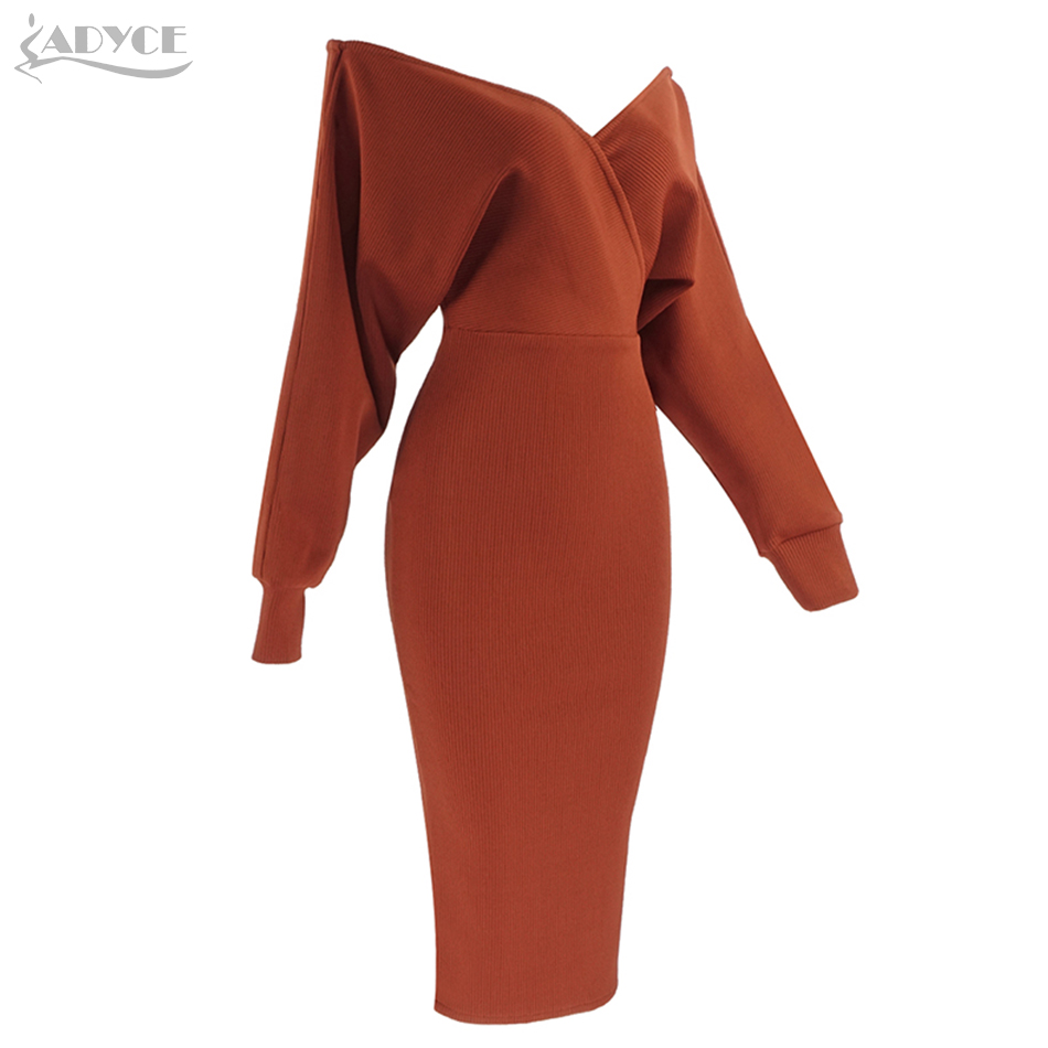   New Autumn Long Sleeve Bandage Dress Women Sexy Off Shoulder Solid Bodycon Club Celebrity Evening Party Dress Vestido