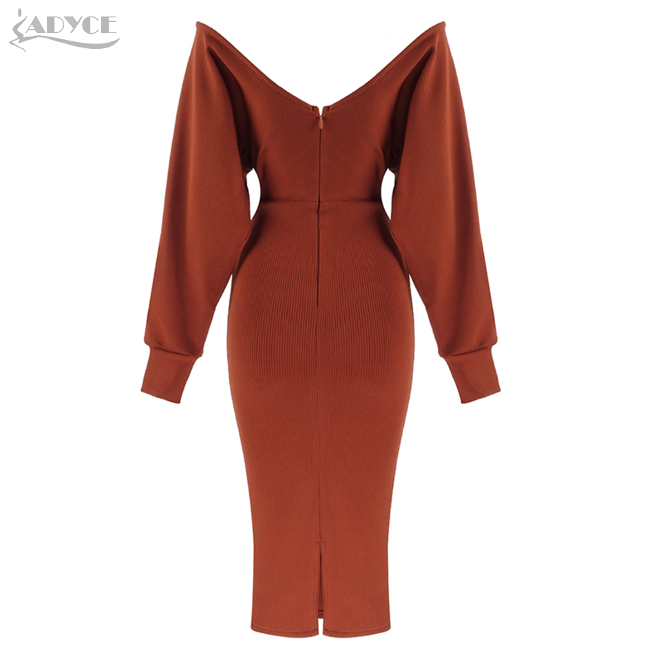   New Autumn Long Sleeve Bandage Dress Women Sexy Off Shoulder Solid Bodycon Club Celebrity Evening Party Dress Vestido