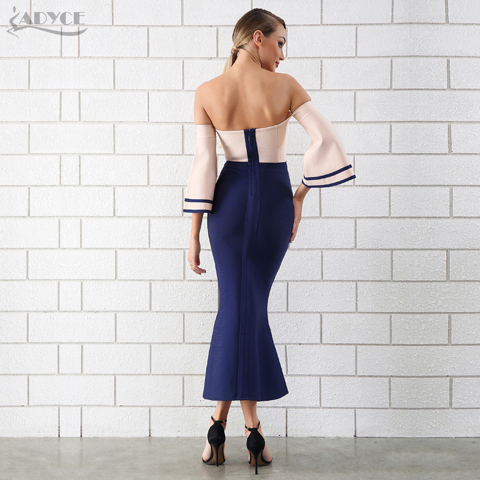   New Autumn Women Off Shoulder Bandage Dress Vestidos Sexy Strapless Mermaid Club Dress Button Celebrity Party Dresses