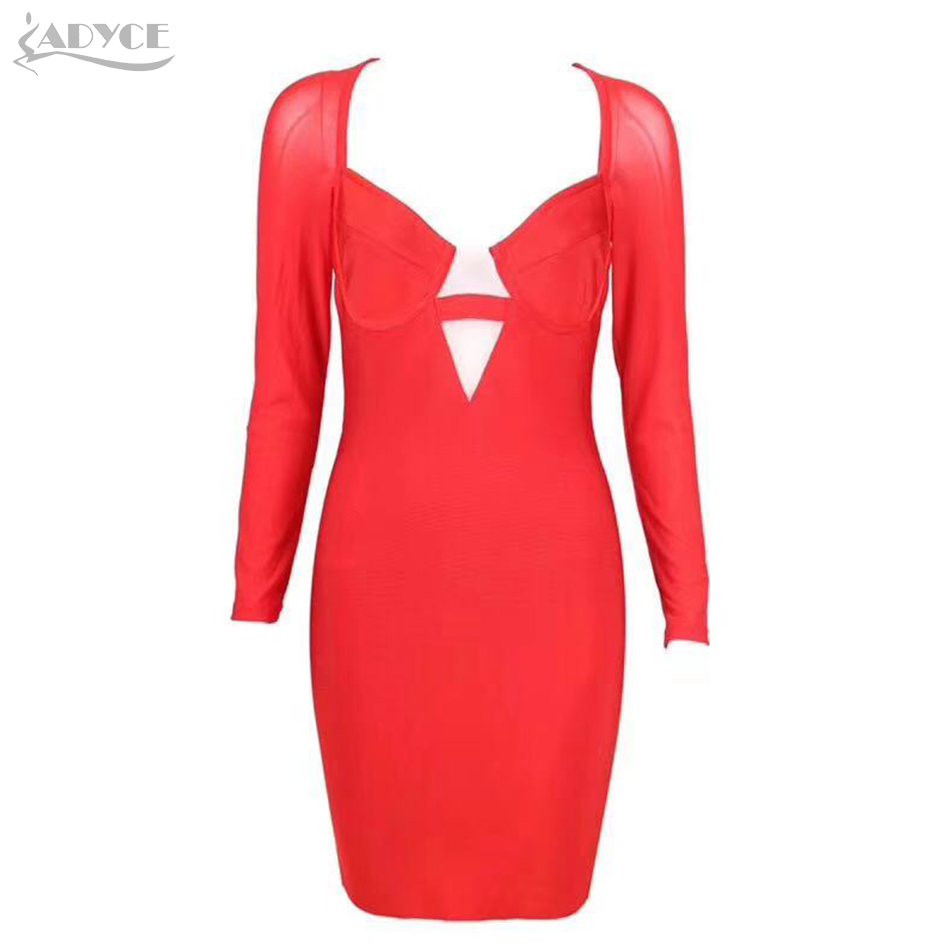   New Autumn Red Long Sleeve Bodycon Club Dress Women Sexy Hollow Out Red Mini Celebrity Evening Party Dresses Vestidos