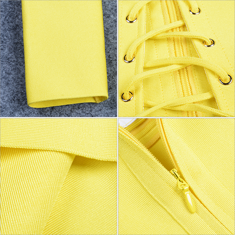   New Elegant Yellow Bandage Dress Women Luxury Lace Up Hollow Out Club Dress Celebrity Evening Party Dresses Vestidos