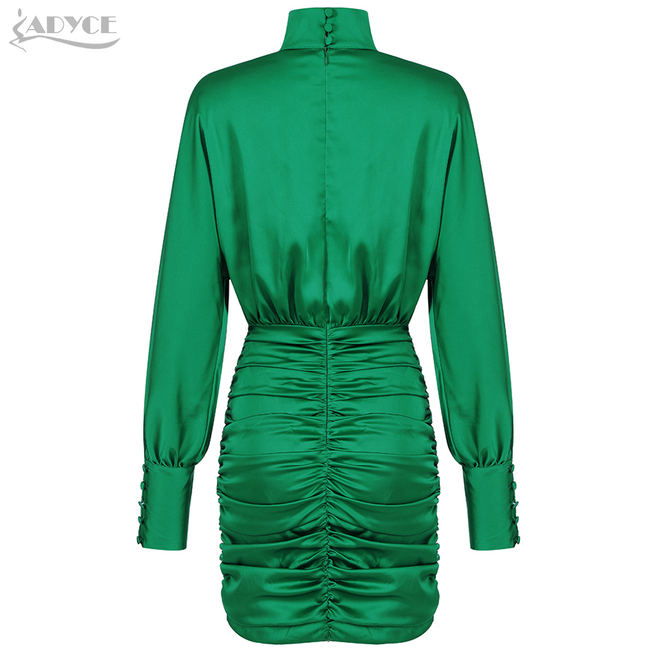   New Autumn Green Long Sleeve Celebrity Evening Runway Party Dress Women Sexy Draped Solid Bodycon Club Dress Vestidos