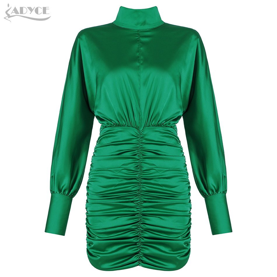   New Autumn Green Long Sleeve Celebrity Evening Runway Party Dress Women Sexy Draped Solid Bodycon Club Dress Vestidos