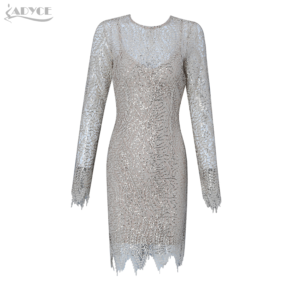   New Summer Women Bandage Dress Vestidos Sexy Long Sleeve Lace Sequined Bodycon Club Dress Mini Celebrity Party Dress