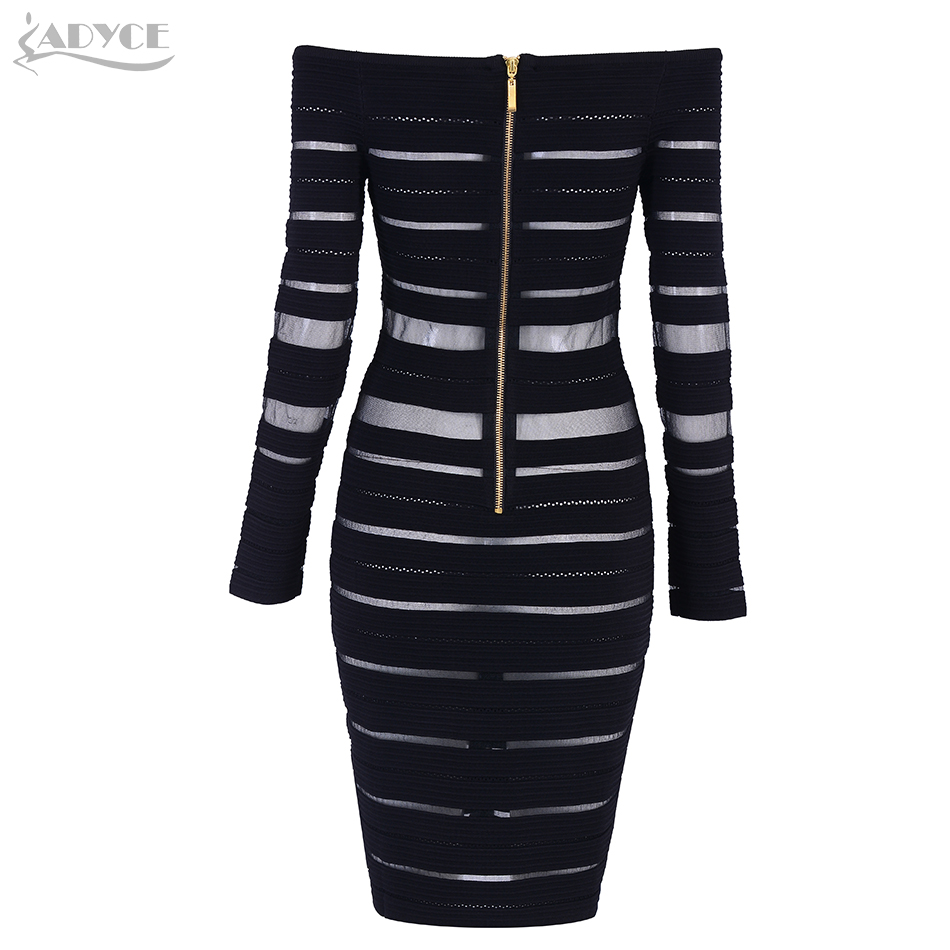   New Summer Women Bandage Dress Black Slash Neck Celebrity Party Dress Sexy Mesh Elegant Bodycon Club Dresses Vestido