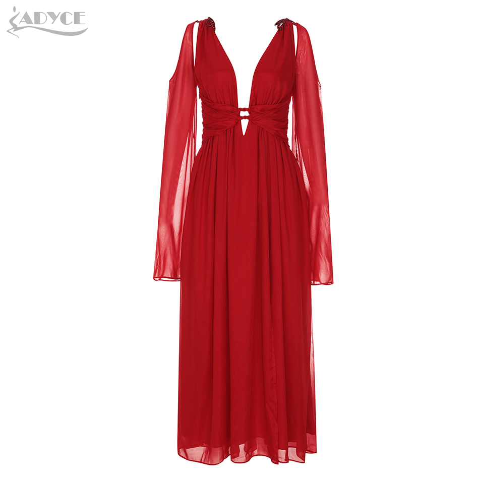   New Autumn Maxi Fashion Evening Party Dress Women Luxury Red Lace Up Sexy Long Sleeve Hollow Out Club Dress Vestidos