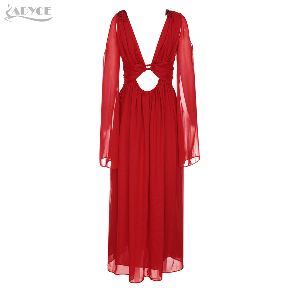   New Autumn Maxi Fashion Evening Party Dress Women Luxury Red Lace Up Sexy Long Sleeve Hollow Out Club Dress Vestidos