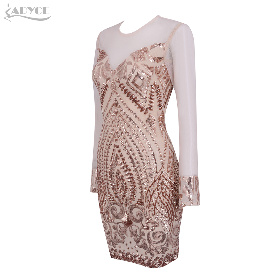   New Summer Celebrity Evening Party Dress Women Sexy Long Sleeve Sequin O Neck Lace Hollow Out Mini Club Dress Vestido