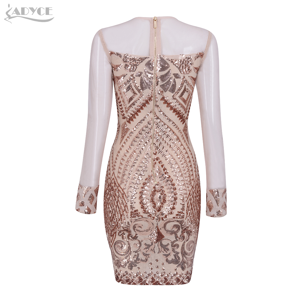   New Summer Celebrity Evening Party Dress Women Sexy Long Sleeve Sequin O Neck Lace Hollow Out Mini Club Dress Vestido