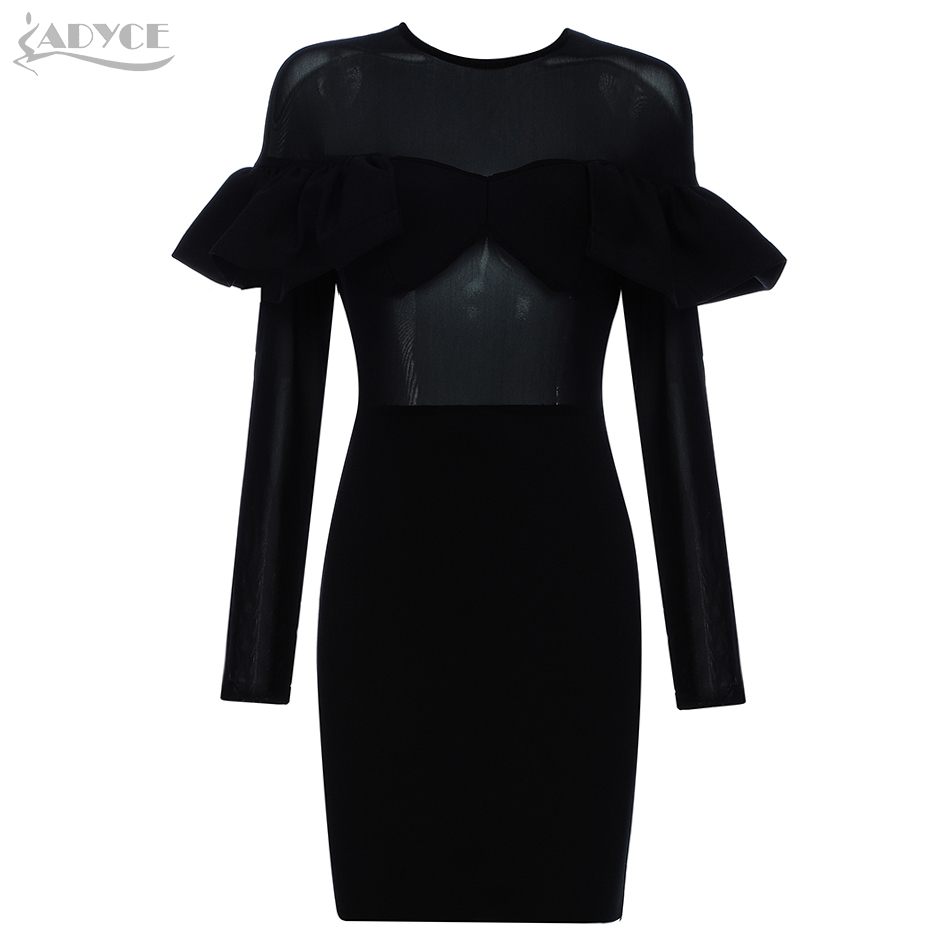  New Autumn Long Sleeve Elegant Bodycon Bandage Dress Women Vestidos Sexy Ruffles Female Club Celebrity Evening Party Dress