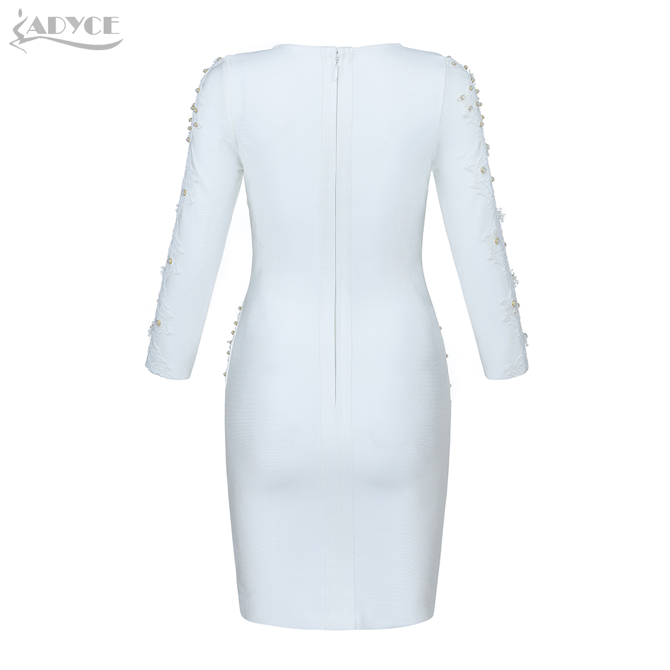   New Arrival Summer Women Bandage Dress Celebrity Evening Party Dress Sexy White Lace Pearl Bodycon Club Dress Vestido