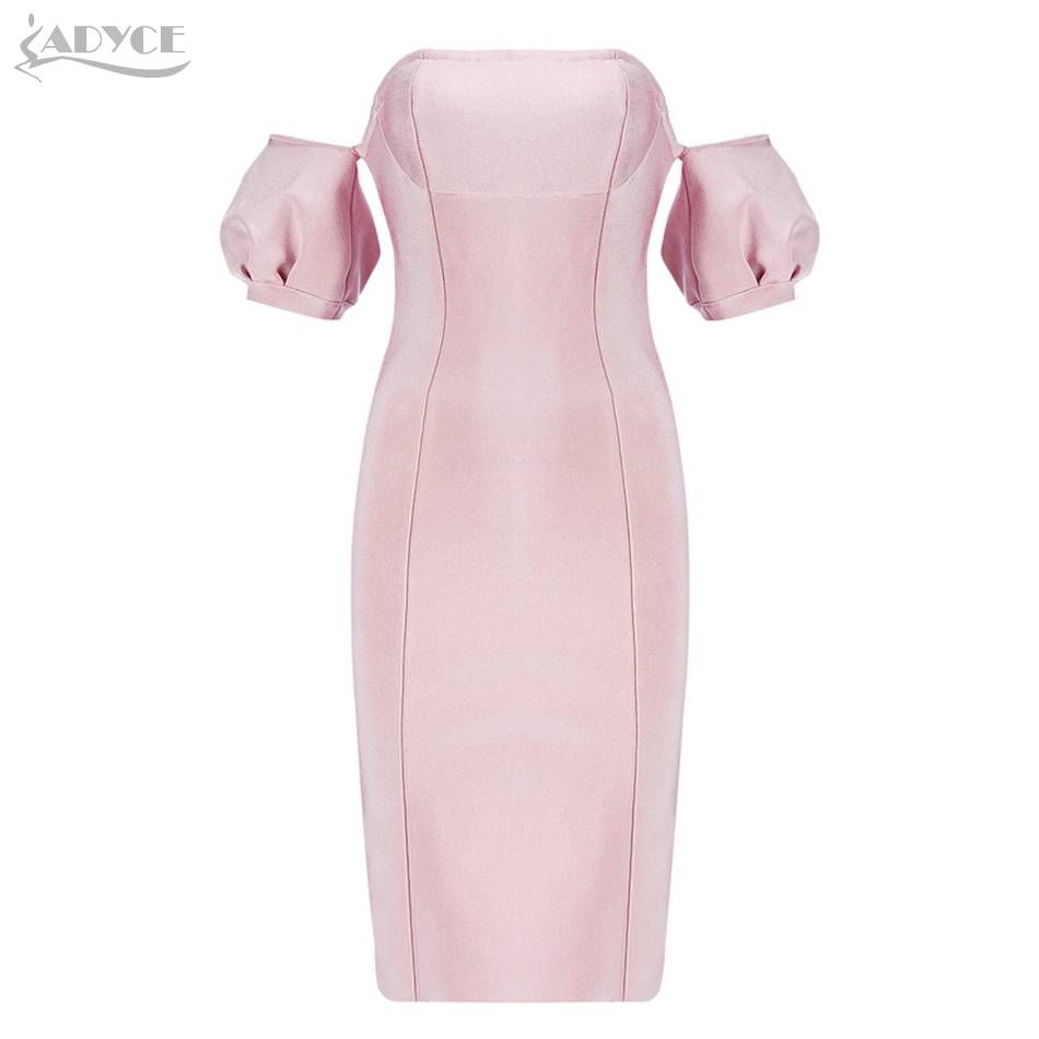   New Summer Pink Bandage Dress Women Vestidos Slash Neck Off Shoulder Midi Bodycon Club Celebrity Evening Party Dress