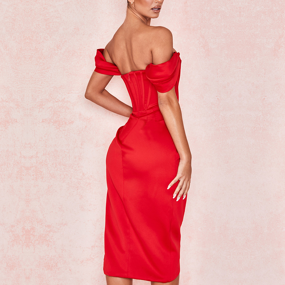  New Summer Red Off Shoulder Celebrity Evening Party Dress Women Sexy Short Sleeve Strapless Bodycon Club Dresses Vestidos