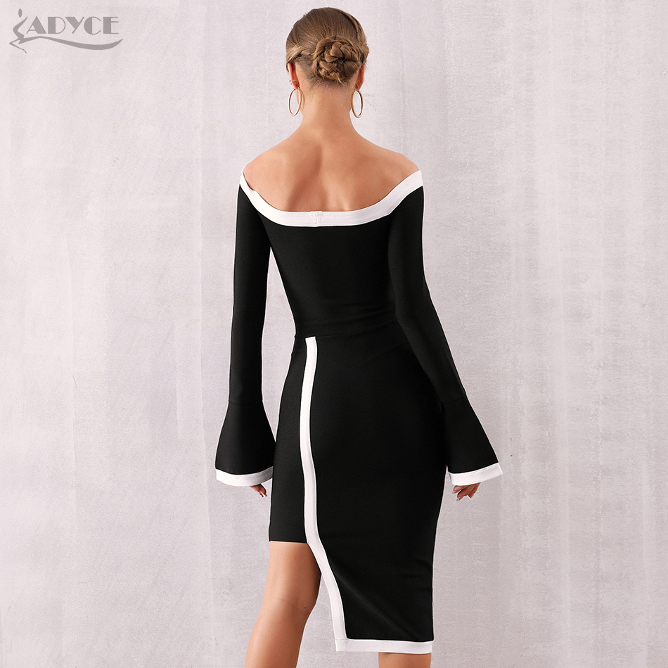   New Autumn Bandage Dress Women Vestidos Sexy Slash Neck Long Sleeve Off Shoulder Club Celebrity Evening Party Dress