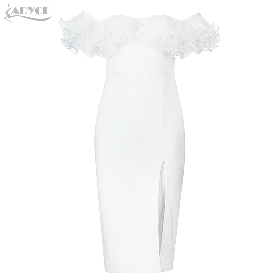   New Autumn White Off Shoulder Bandage Dress Women Sexy Bodycon Club Lace Celebrity Evening Runway Party Dress Vestido