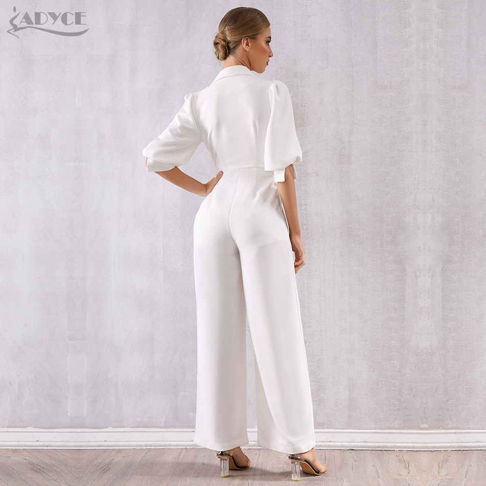   New Celebrity Runway Jumpsuit Women Sexy White Deep V-Neck Long Sleeve Sashes Rompers Jumpsuit Sexy Bodycon Bodysuits