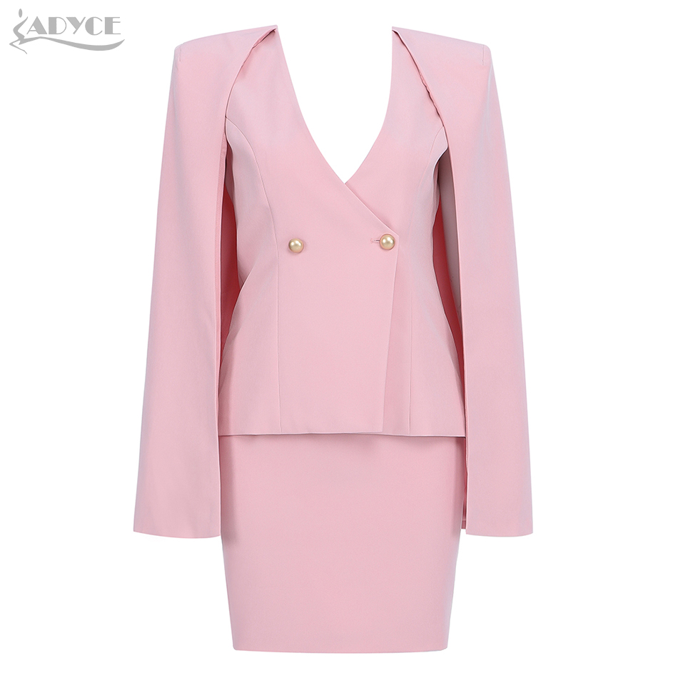   New Autumn Pink Long Sleeve Coat &amp; Skirt 2 Two Pieces Set Sexy Night Out Celebrity Evening Party Elegant Women Sets