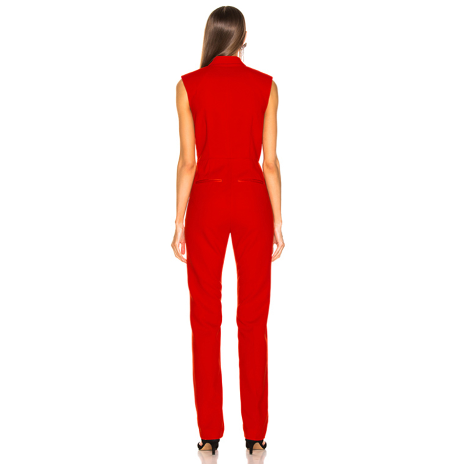   New Summer Red Sleeveless Celebrity Evening Party Jumpsuit Rompers Sexy V Neck Tank Fashion Club Long Jumpsuit
