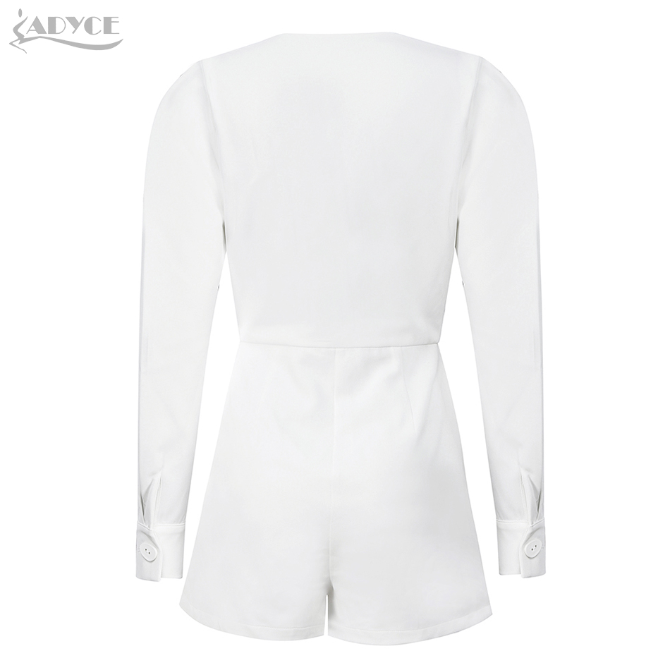   New Autumn White  Long Sleeve Celebrity Evening Party Short Jumpsuit Romper Sexy V Neck  Skinny Club Short Rompers