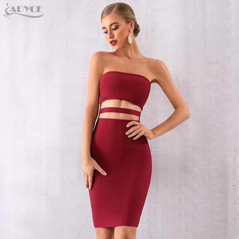    New Summer Elegant Women Bandage Dress Vestidos Sexy Strapless Hollow Out Club Dress Celebrity Runway Party Dresses