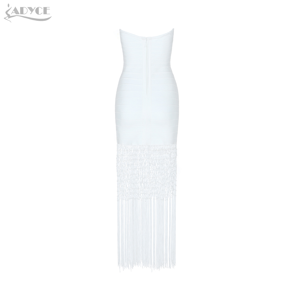   New Summer Bodycon Bandage Dress Women Vestidos White Tassel Strapless Maxi Club Dress Celebrity Evening Party Dress
