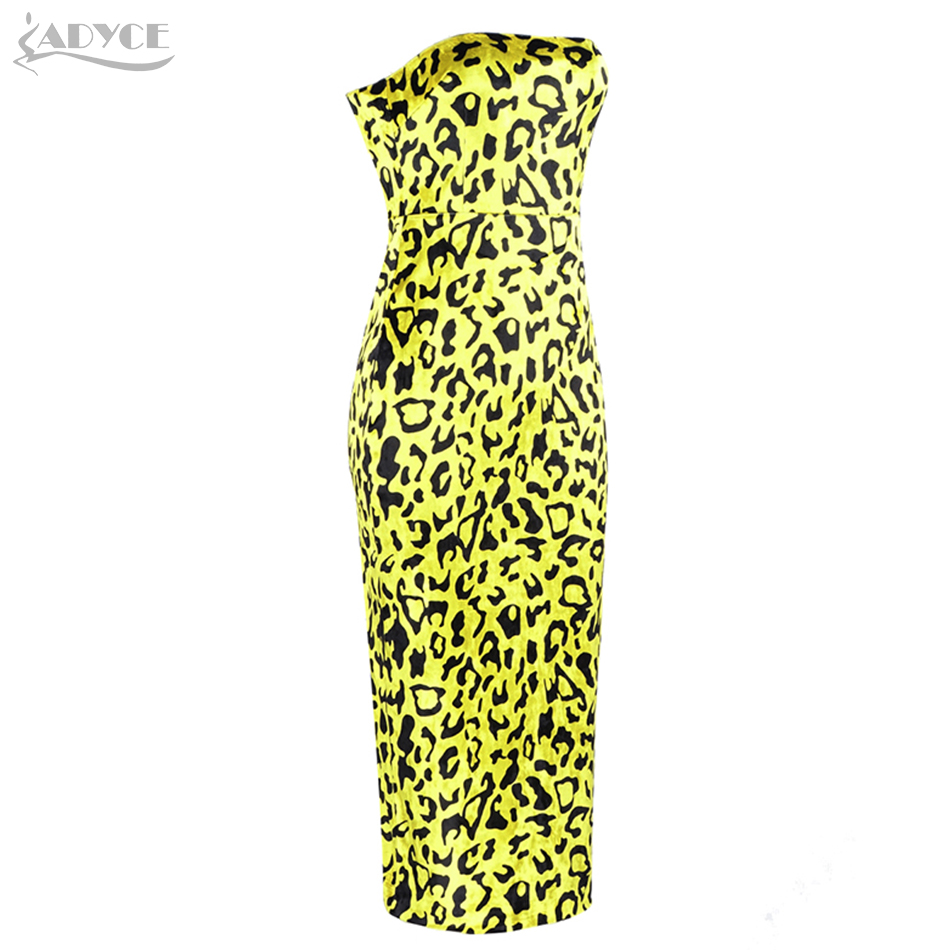   New Summer Sexy Leopard Celebrity Evening Party Dress Women Strapless Sleeveless Yellow Bodycon Club Dress Vestidos