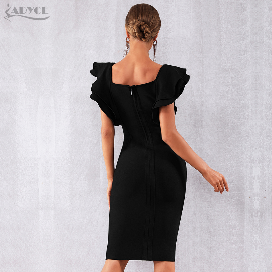   New Arrive Summer Women Celebrity Party Black Bandage Dress Vestido Sexy Ruffles Butterfly Sleeve Bodycon Club Dress