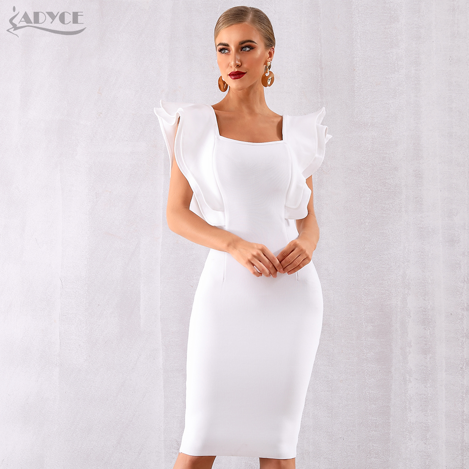   New Arrive Summer Women Celebrity Party Black Bandage Dress Vestido Sexy Ruffles Butterfly Sleeve Bodycon Club Dress