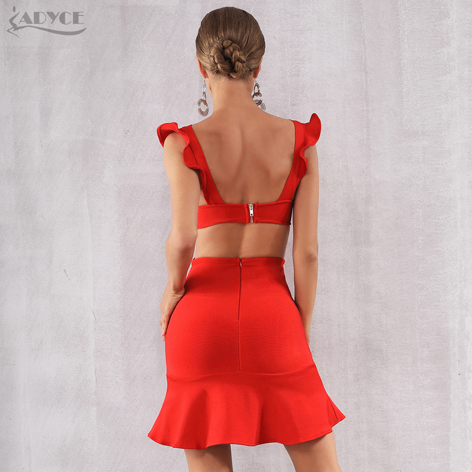   New Summer Arrival Women Red Bandage Dress Sexy Sleeveless Strapless Ruffles Mini Club Vestido Celebrity Party Dress
