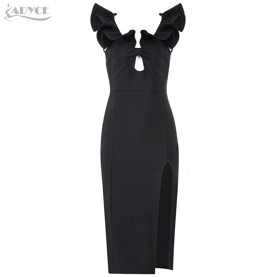  New Summer Black Butterfly Sleeve Bandage Dress Women Sexy Hollow Out Ruffles Club Celebrity Evening Party Dress Vestidos