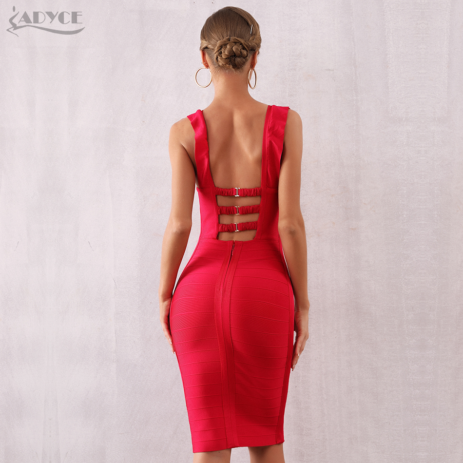  New Summer Arrival Women Bandage Dress Sexy Sleeveless Red Ruffles Hollow Out Midi Club Celebrity Party Dress Vestido