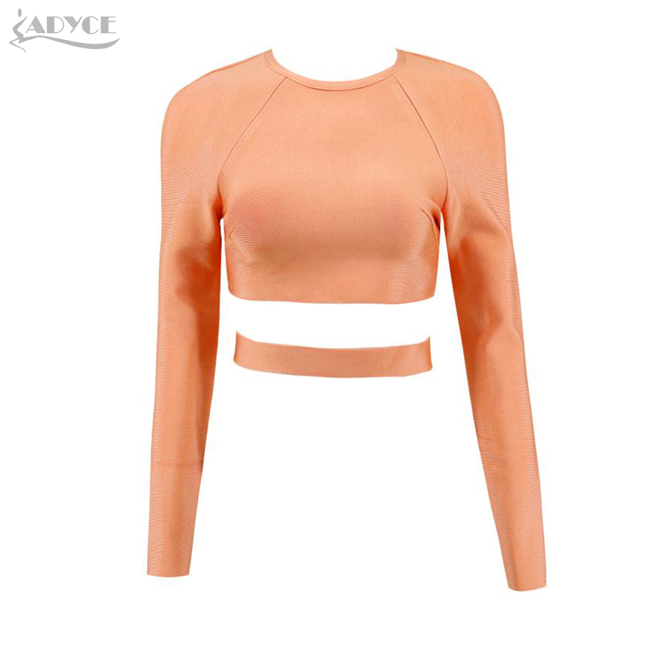   New Autumn Women Bandage Tops Sexy Hollow Out Short Top O-Neck Orange Celebrity Runway Evening Party Tops