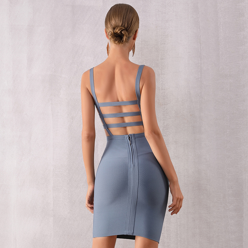   New Summer Bodycon Bandage Dress Women Sexy Backless Spaghetti Strap Hollow Out Club Dress Mini Celebrity Party Dress