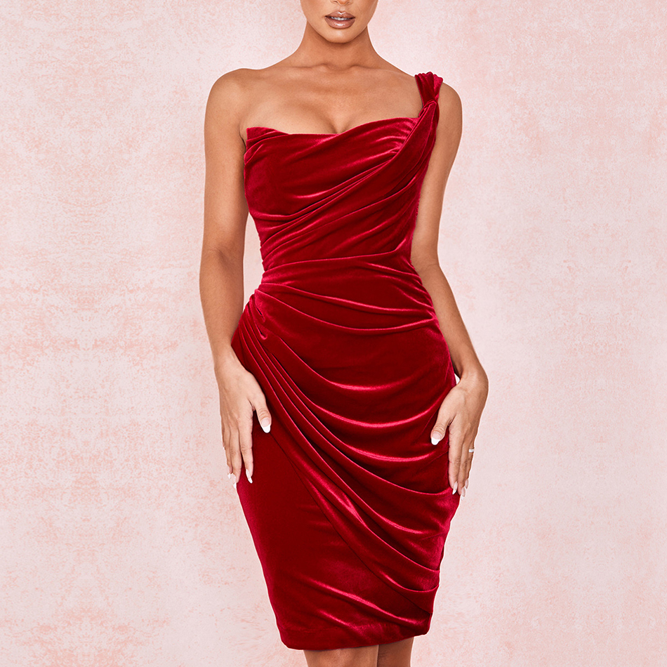  New Summer Wine Red One Shoulder Celebrity Evening Party Dress Women Sexy Sleeveless Strapless Bodycon Club Dress Vestidos