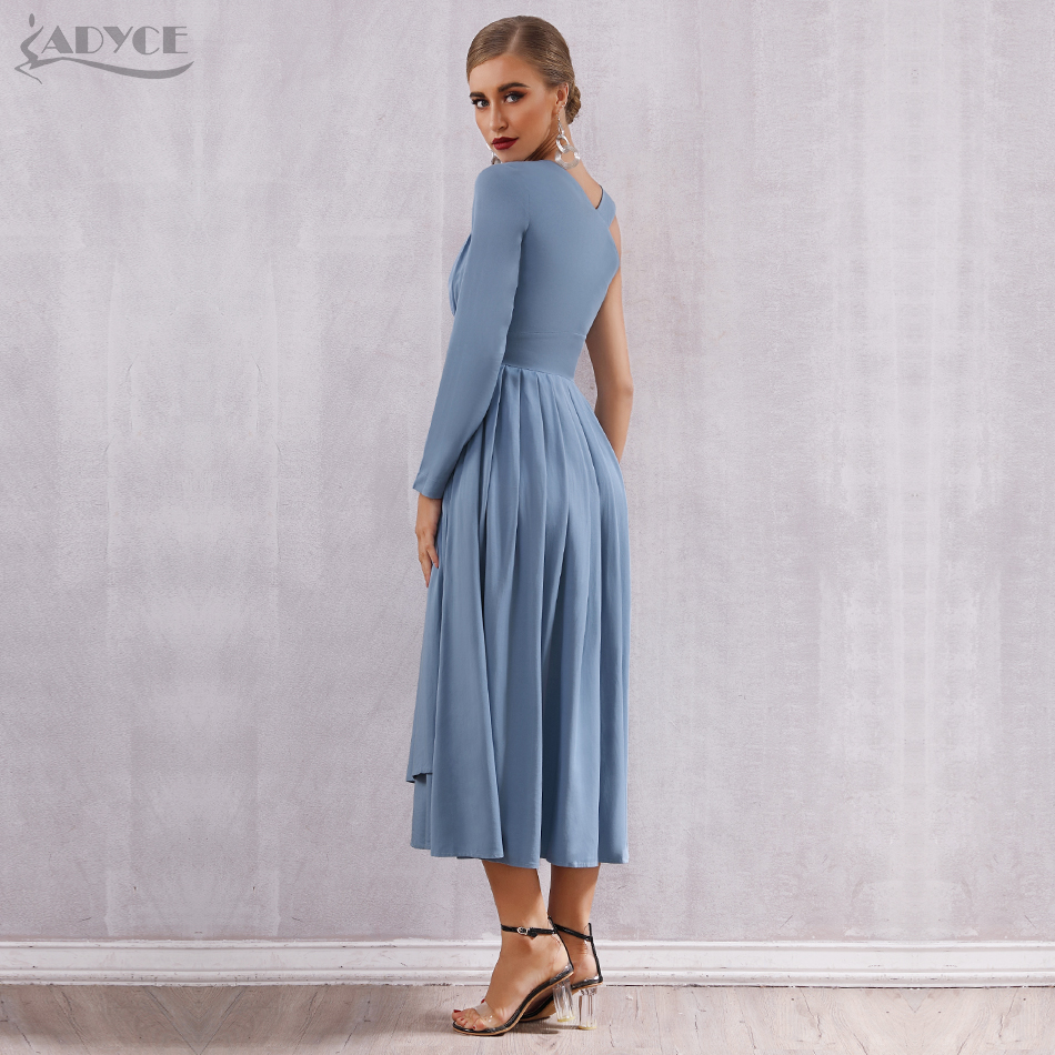   New Summer Celebrity Evening Party Dress Women Vestidos Sexy One Shoulder Long Sleeve Pleated Hot Bodycon Club Dress