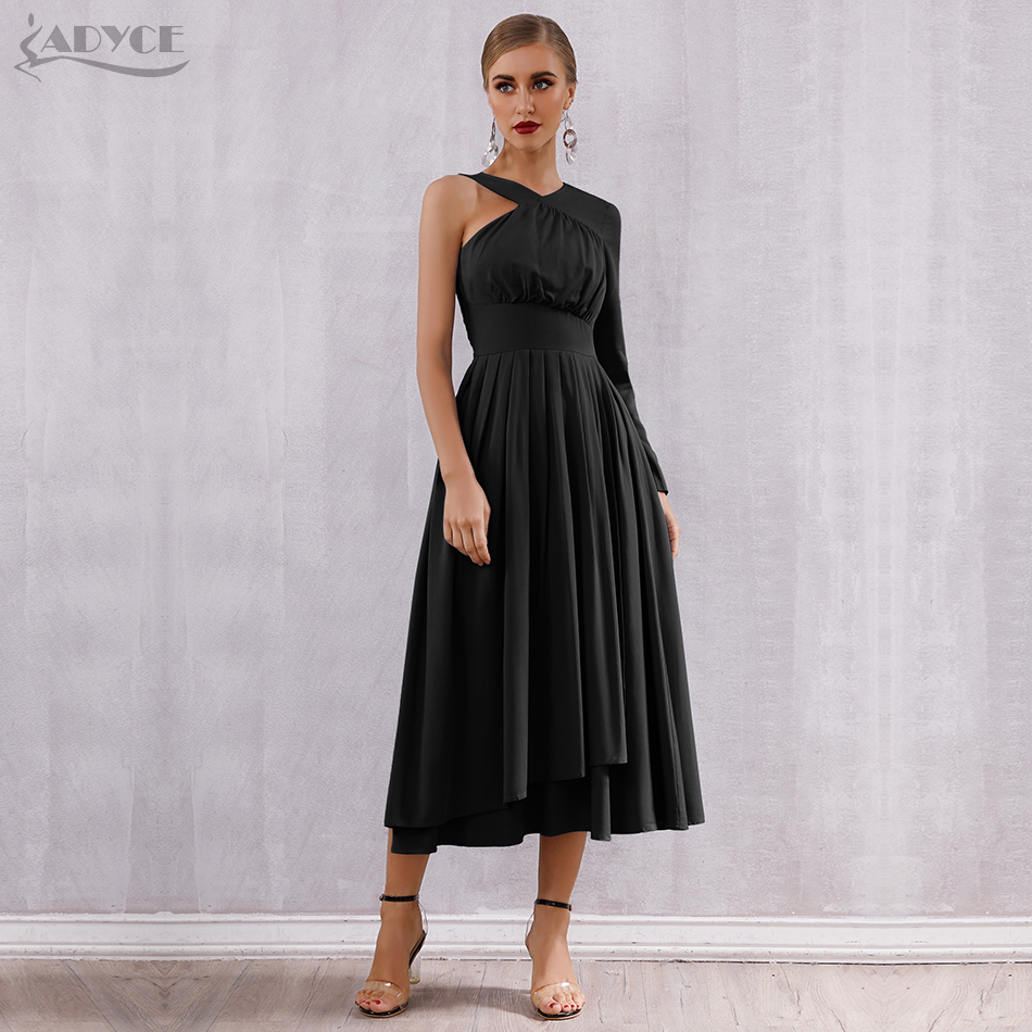   New Summer Celebrity Evening Party Dress Women Vestidos Sexy One Shoulder Long Sleeve Pleated Hot Bodycon Club Dress