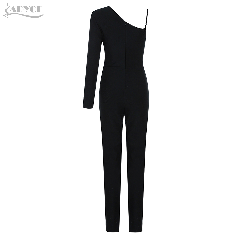   New One Shoulder Bandage Jumpsuit Sexy Long Sleeve Spaghetti Strap Black Club Celebrity Evening Party Jumpsuit Romper