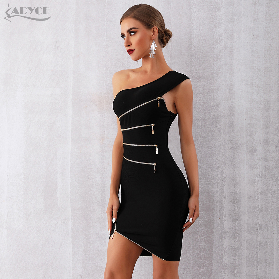   New Summer Women Bandage Dress Sexy One Shoulder Zipper Black Clubwear Dress Vestidos Celebrity Evening Party Dresses