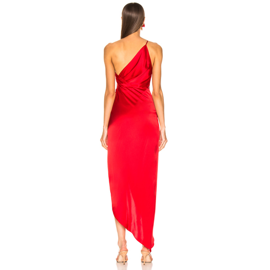   New Summer One Shoulder Women Dress Sexy Sleeveless Ruffles Red Club Dress Celebrity Evening Maxi Elegant Party Dress