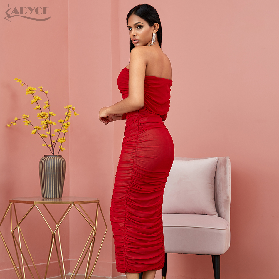   New Autumn Red Off Shoulder Long Sleeve Club Bandage Dress Women Sexy Lace Midi Celebrity Evening Runway Party Dress