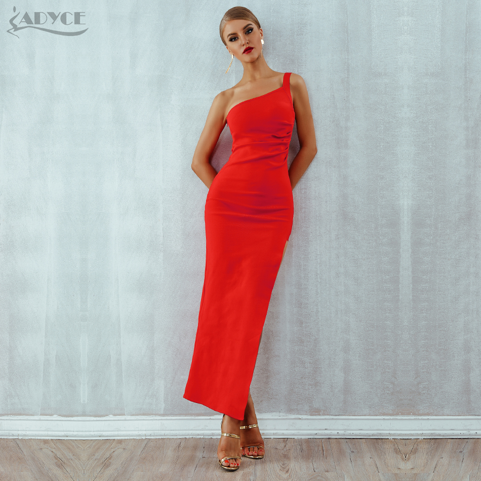   New Red Bandage Dress Women Sexy One Shoulder Maxi Bodycon Dress Sleeveless Celebrity Party Dress Clubwears  Vestidos